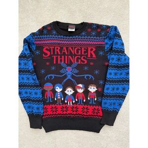 Stranger Things Mens Ugly Christmas Sweater Demogorgon 8-Bit Knit Black Large